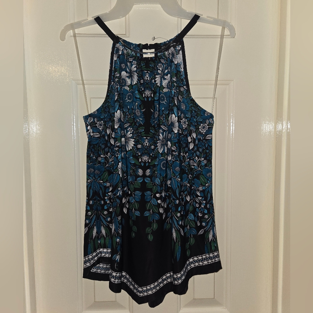 INC International Concepts Blue and Black Floral Blouse